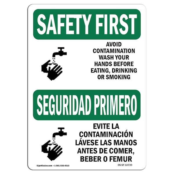 OSHA Sign, Avoid Contamination Bilingual, 24in X 18in Rigid Plastic, 18" W, 24" L, Landscape